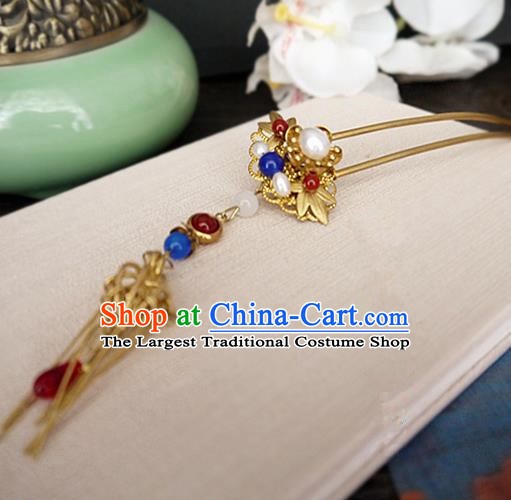 Chinese Ancient Hair Accessories Classical Agate Hair Clip Traditional Bride Hanfu Hairpins for Women