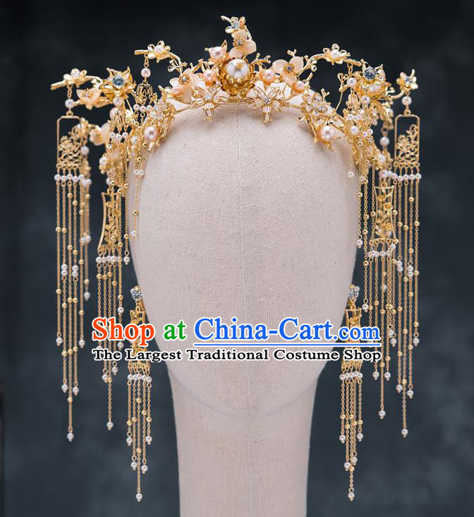 Chinese Ancient Bride Phoenix Coronet Traditional Wedding Hair Accessories Hanfu Hairpins Complete Set for Women