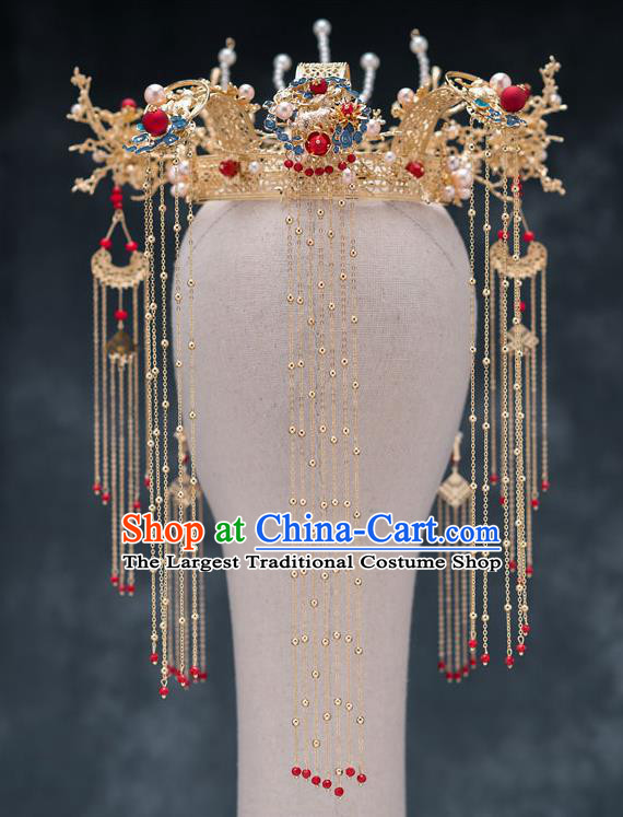 Chinese Ancient Bride Cloisonne Phoenix Coronet Traditional Wedding Hair Accessories Hanfu Hairpins for Women
