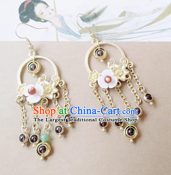 Chinese Ancient Hanfu Jewelry Accessories Traditional Palace Garnet Tassel Earrings for Women
