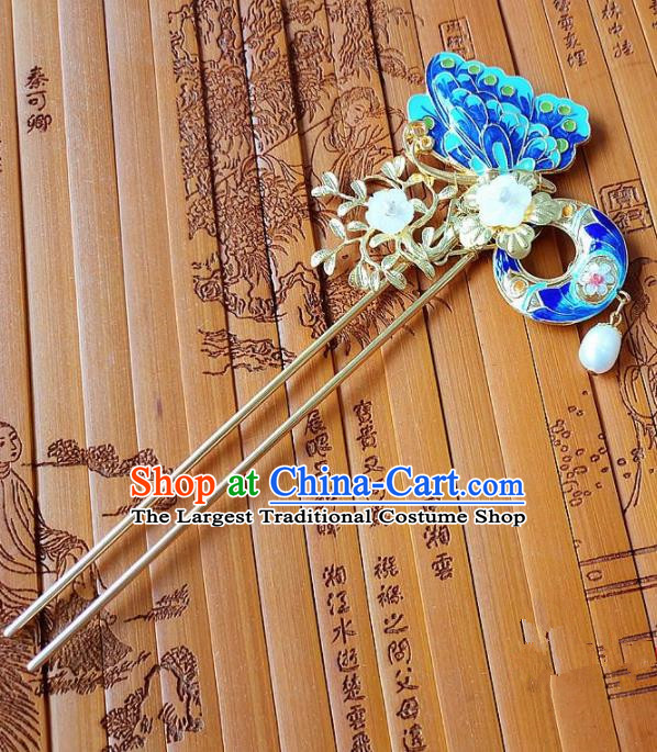 Chinese Ancient Queen Hair Accessories Traditional Hanfu Palace Cloisonne Butterfly Hairpins for Women