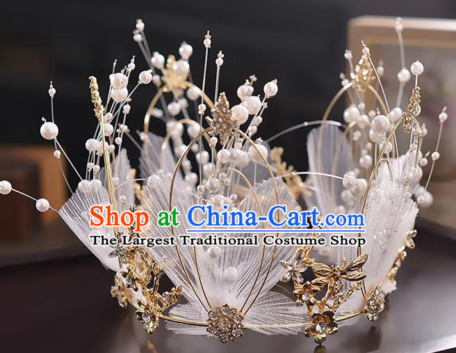 Top Grade Wedding Hair Accessories Traditional Baroque Bride White Silk Royal Crown for Women