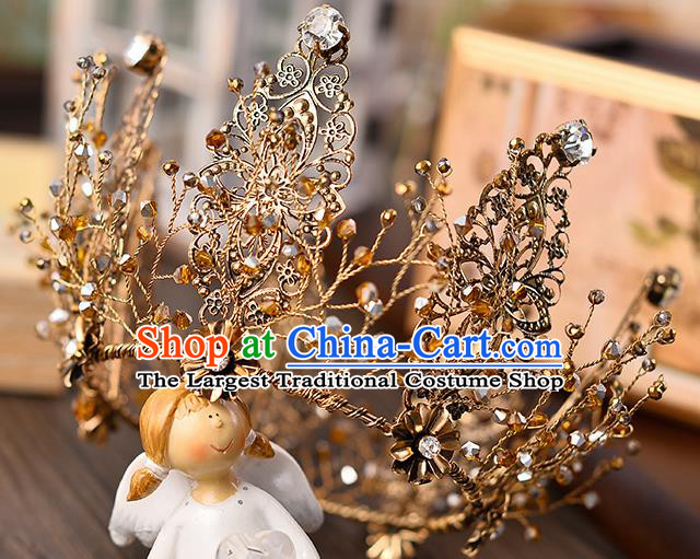 Top Grade Wedding Hair Accessories Traditional Baroque Golden Round Royal Crown for Women