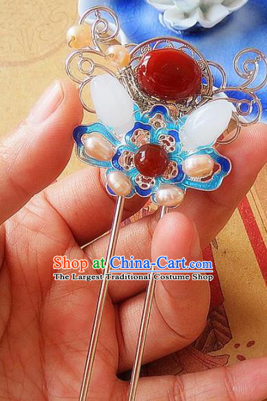 Chinese Ancient Wedding Hair Accessories Traditional Hanfu Blueing Pearls Hairpins for Women