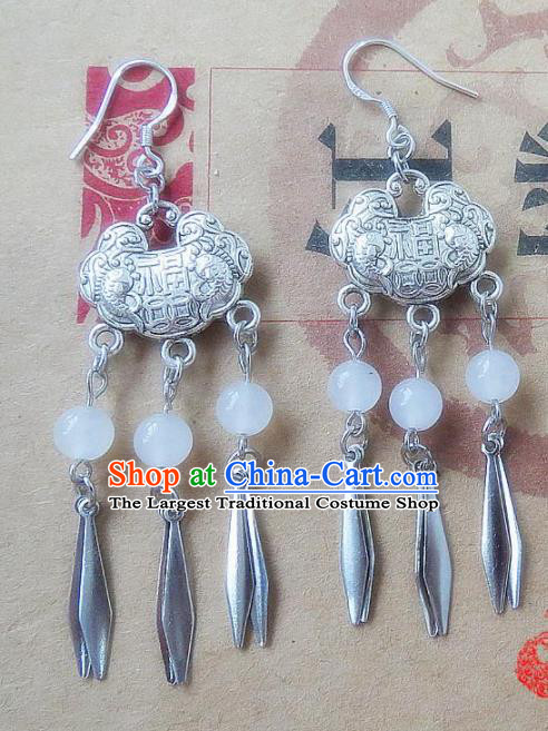 Chinese Ancient Princess Jewelry Accessories Traditional Hanfu Longevity Lock Earrings for Women