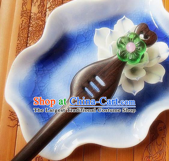 Chinese Ancient Princess Hair Accessories Traditional Hanfu Green Flower Ebony Hairpins for Women