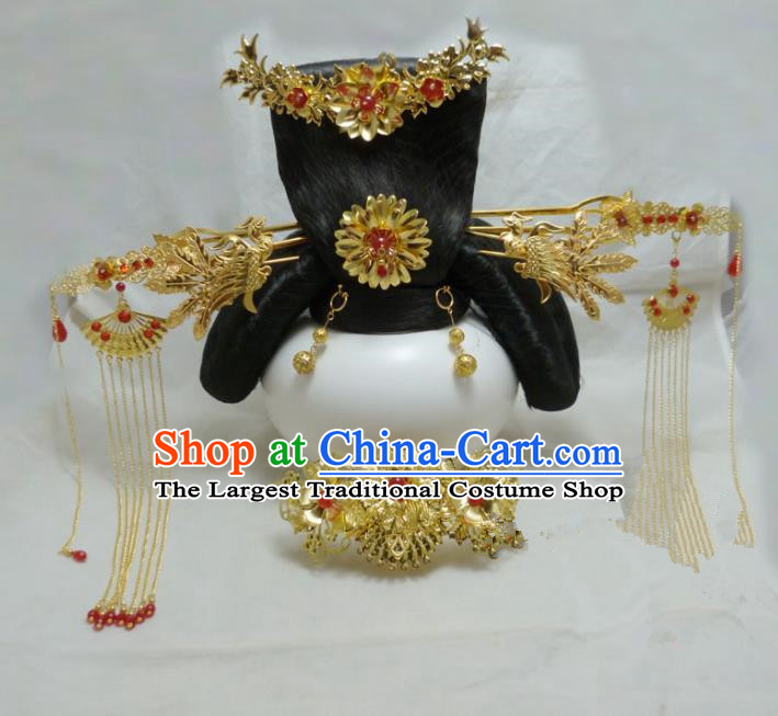 Chinese Ancient Hair Accessories Queen Golden Tassel Step Shake Traditional Palace Hairpins for Women