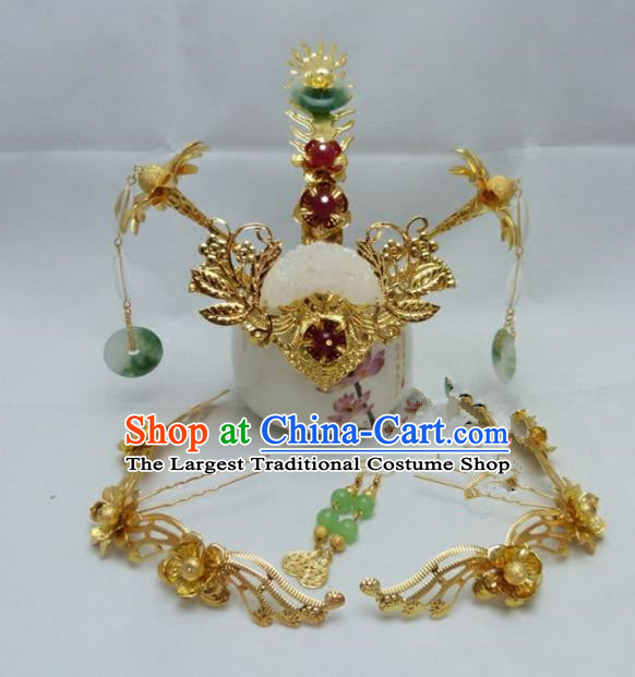 Chinese Ancient Han Dynasty Queen Hair Accessories Traditional Palace Phoenix Coronet Hairpins for Women