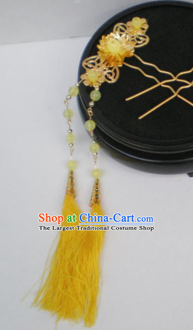 Chinese Traditional Palace Yellow Tassel Hairpins Ancient Princess Hair Accessories for Women