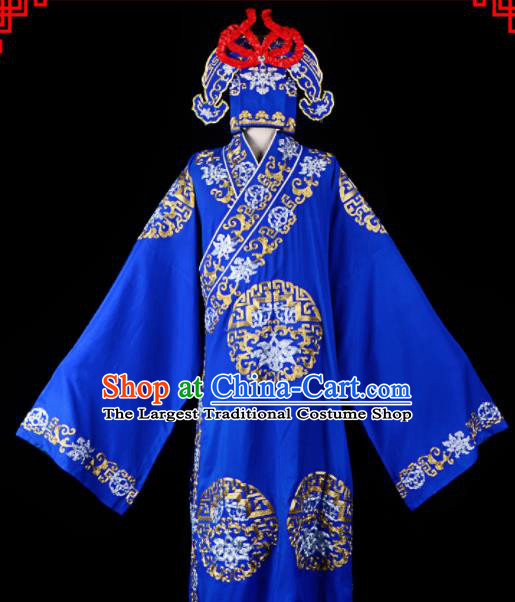 Professional Chinese Beijing Opera Costume Traditional Peking Opera Scholar Royalblue Robe and Hat for Adults