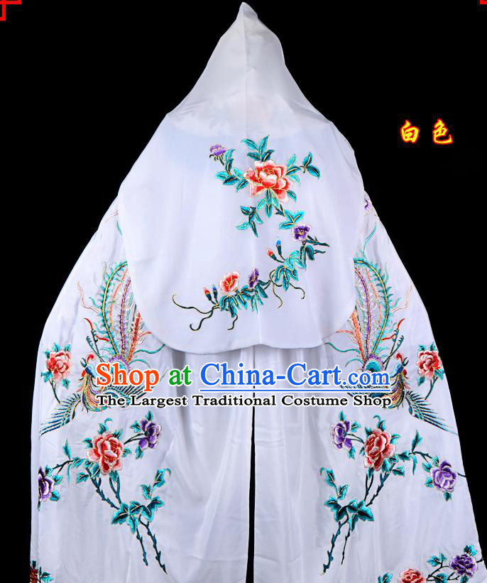 Professional Chinese Traditional Beijing Opera Swordswomen Costume Embroidered White Cloak for Adults