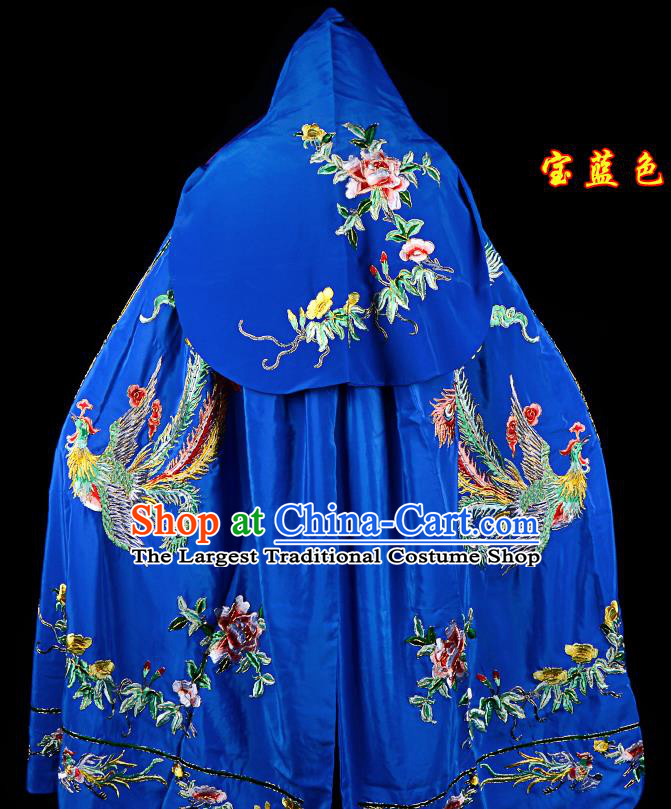 Professional Chinese Traditional Beijing Opera Swordswomen Costume Embroidered Royalblue Cloak for Adults