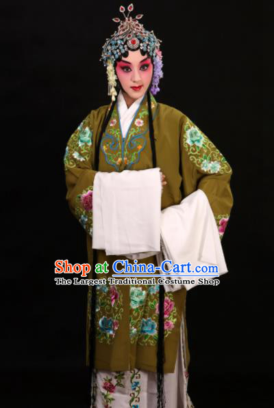 Professional Chinese Traditional Beijing Opera Costume Old Women Embroidered Green Dress for Adults