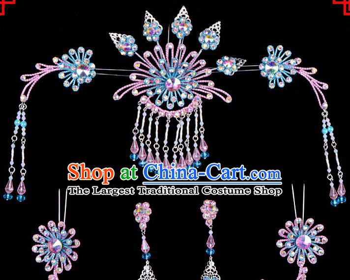 Professional Chinese Beijing Opera Hair Accessories Ancient Princess Blue Hairpins Headwear for Women