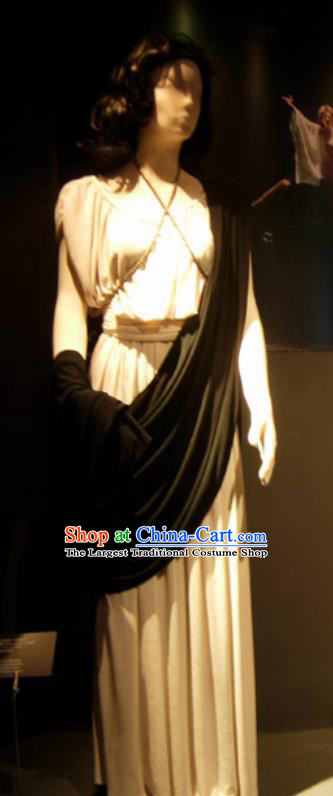 Traditional Greek Stage Performance Costume Ancient Greek Goddess Peplos White Dress for Women