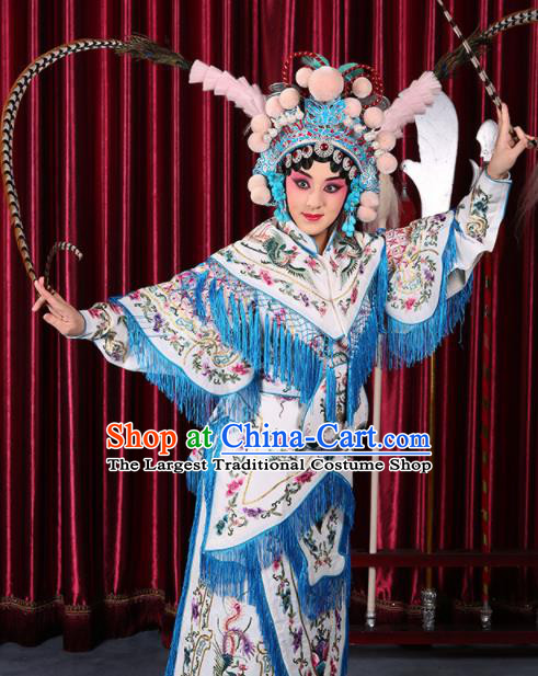 Professional Chinese Traditional Beijing Opera Magic Warriors White Costume for Adults