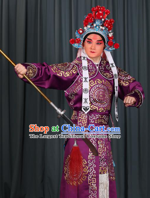 Professional Chinese Beijing Opera Takefu Costume Ancient Swordsman Purple Clothing for Adults