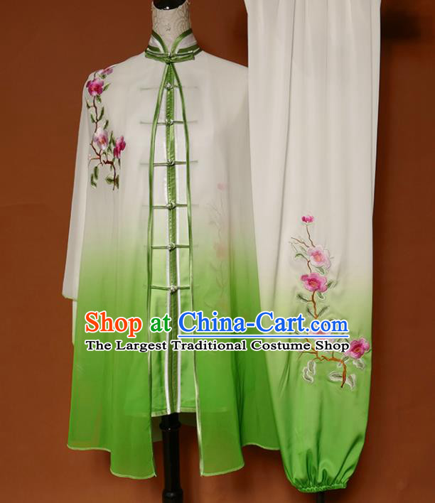 Top Group Kung Fu Costume Martial Arts Training Uniform Tai Ji Embroidered Green Clothing for Women