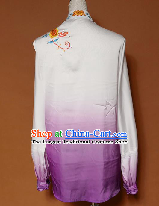 Top Group Kung Fu Costume Tai Ji Training Embroidered Flowers Purple Uniform Clothing for Women