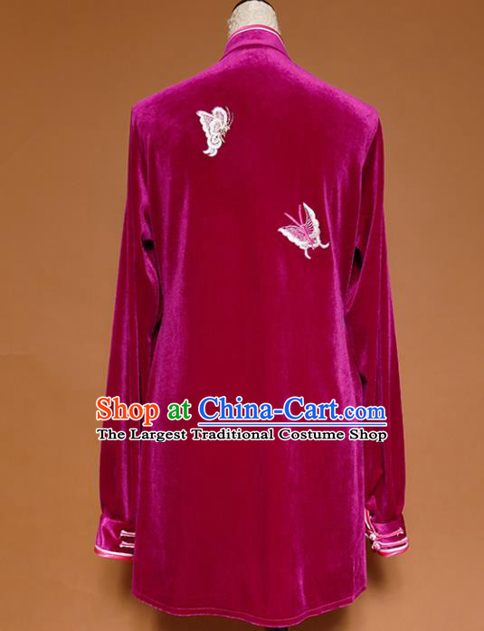 Top Group Kung Fu Costume Martial Arts Gongfu Training Uniform Tai Ji Rosy Velvet Clothing for Women