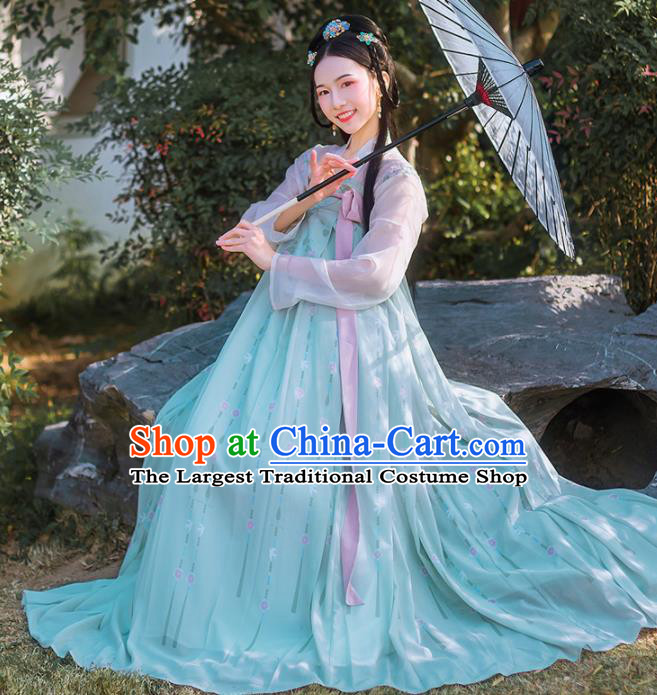Chinese Ancient Palace Traditional Green Hanfu Dress Tang Dynasty Princess Historical Costume for Women