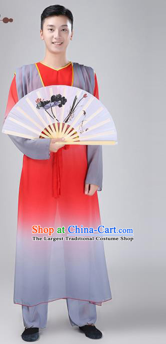 Chinese Traditional National Stage Performance Costume Classical Dance Red Clothing for Men