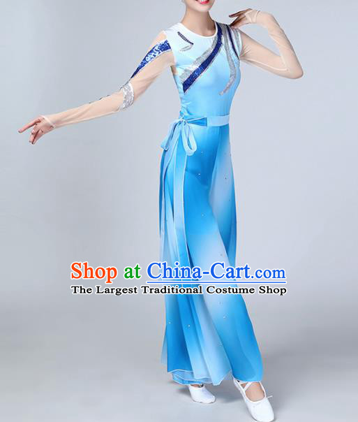 Chinese Traditional Stage Performance Dance Costume Folk Dance Blue Clothing for Women
