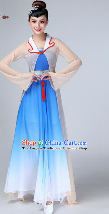 Chinese Traditional Stage Performance Umbrella Dance Blue Costume Classical Dance Dress for Women