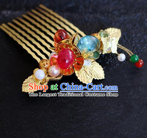 Chinese Ancient Handmade Golden Leaf Hair Comb Traditional Classical Hair Accessories for Women