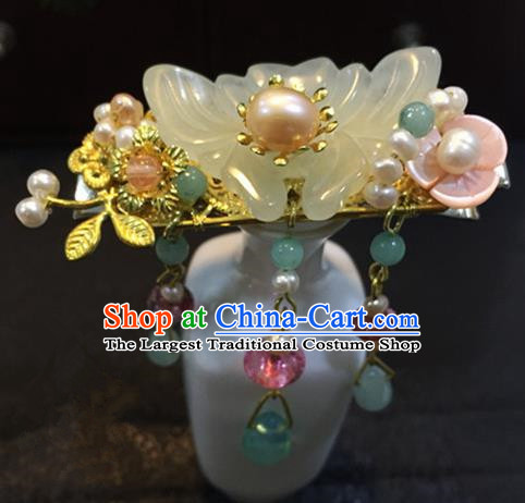 Chinese Ancient Handmade Jade Butterfly Tassel Hair Comb Traditional Classical Hair Accessories for Women