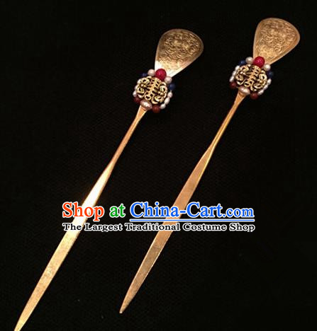 Chinese Ancient Handmade Palace Golden Hairpins Traditional Classical Hair Accessories for Women