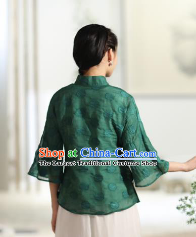 Chinese National Costume Traditional Classical Cheongsam Deep Green Blouse for Women