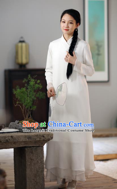 Chinese National Costume Traditional Cheongsam Classical White Qipao Dress for Women
