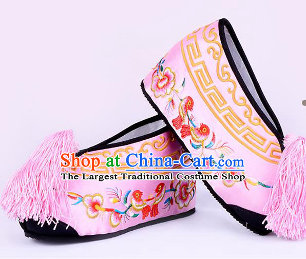 Professional Chinese Beijing Opera Actress Shoes Ancient Princess Pink Embroidered Shoes for Women