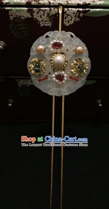 Chinese Ancient Handmade Jade Pearls Hairpins Traditional Classical Hair Accessories for Women