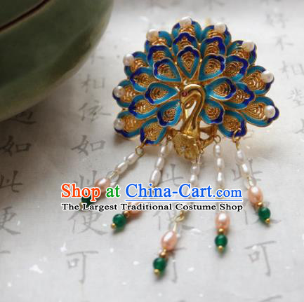 Chinese Ancient Handmade Blueing Peacock Hairpins Traditional Classical Hair Accessories for Women