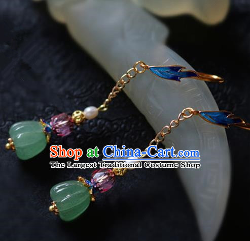 Chinese Ancient Traditional Handmade Jade Pearl Earrings Classical Ear Accessories for Women