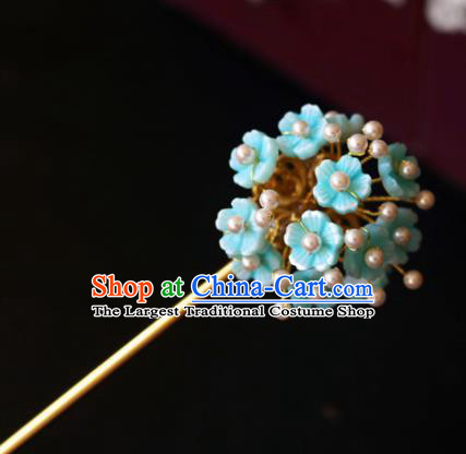 Chinese Ancient Handmade Blue Flowers Hairpins Traditional Classical Hair Accessories for Women