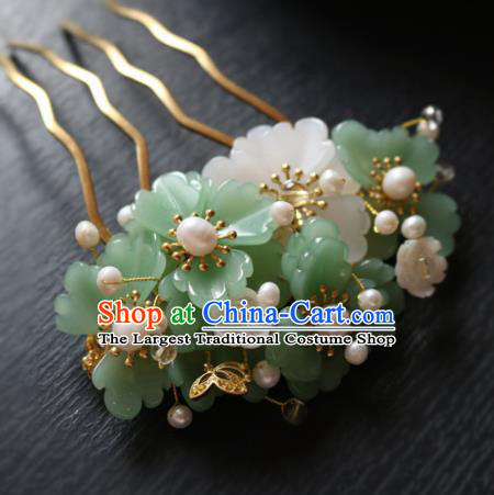 Chinese Ancient Handmade Green Flowers Hair Comb Hairpins Traditional Classical Hair Accessories for Women