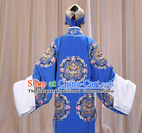 Professional Chinese Traditional Beijing Opera Old Female Costume Embroidered Blue Dress for Adults