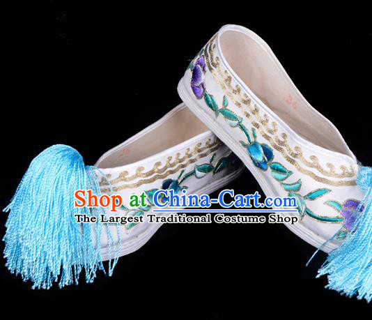Professional Chinese Beijing Opera Princess Shoes Ancient Peri White Embroidered Shoes for Women