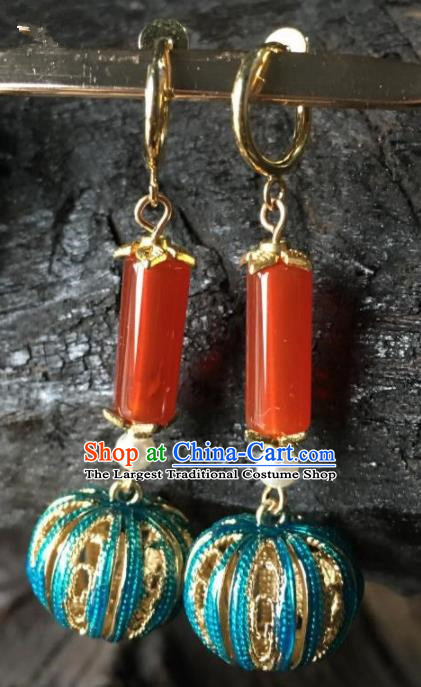 Chinese Handmade Cloisonne Earrings Traditional Ancient Palace Agate Ear Accessories for Women
