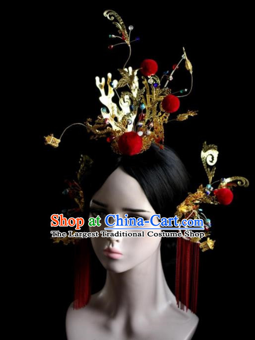 Chinese Ancient Bride Exaggerated Phoenix Coronet Hairpins Traditional Wedding Hair Accessories for Women