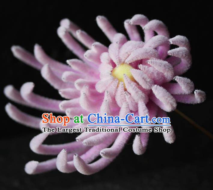 Chinese Ancient Palace Pink Velvet Chrysanthemum Hairpins Traditional Wedding Hair Accessories for Women