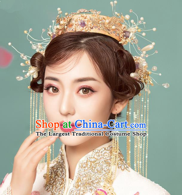 Chinese Ancient Palace Phoenix Coronet Hairpins Traditional Wedding Hair Accessories for Women