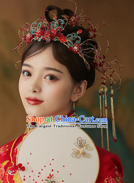 Chinese Ancient Palace Bride Phoenix Coronet Tassel Hairpins Traditional Wedding Hair Accessories for Women