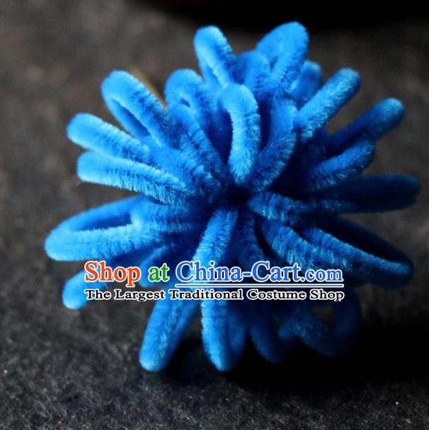 Chinese Traditional Palace Royalblue Velvet Flower Hairpins Ancient Wedding Hair Accessories for Women