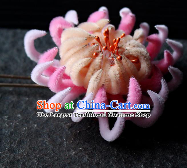 Chinese Traditional Palace Pink Velvet Flower Hairpins Ancient Wedding Hair Accessories for Women