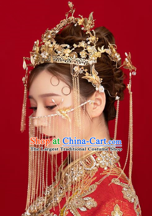 Chinese Ancient Palace Queen Golden Phoenix Coronet Hairpins Traditional Hair Accessories Headdress for Women