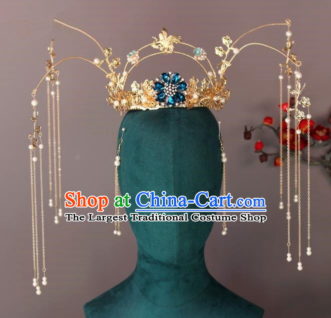 Chinese Ancient Palace Tassel Phoenix Coronet Hairpins Traditional Hair Accessories Headdress for Women